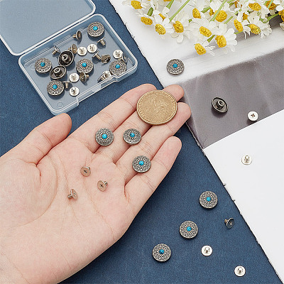 15Pcs 1-Hole Alloy & Plastic Beads Buttons BUTT-HY0001-11D-1
