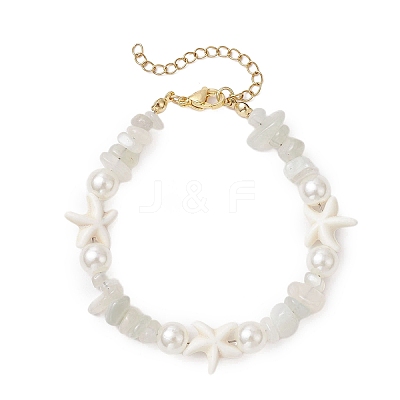 Starfish Synthetic Turquoise & Natural Moonstone Chip Beaded Bracelets for Women BJEW-JB11264-02-1