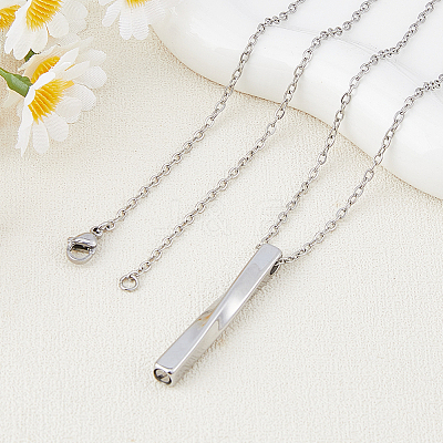 304 Stainless Steel Twisted Rectangle Pendant Urn Ashes Necklaces NJEW-WH0036-029P-1