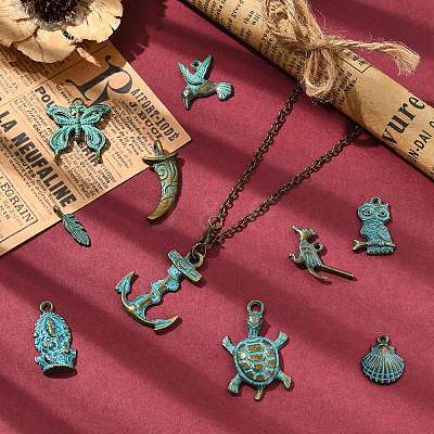 50Pcs 10 Styles Tibetan Style Alloy Pendants FIND-CJ0004-28-1