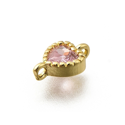 Heart Brass Cubic Zirconia Connector Charms KK-P295-34G-02-1