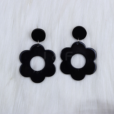 Flower with Flat Round Opaque Acrylic Dangle Stud Earrings FS-WG69462-02-1
