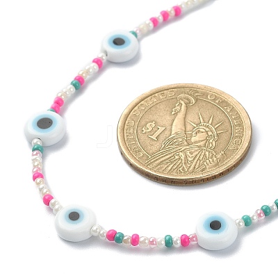 Lampwork Evil Eye & Glass Seed Beaded Necklaces NJEW-JN04376-1
