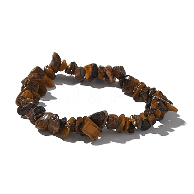 Unisex Chip Natural Tiger Eye Beaded Stretch Bracelets BJEW-S143-02-1