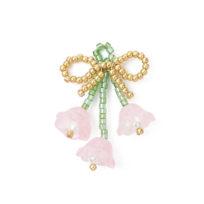 Glass Seed Beaded Bowknot with Flower Pendants PALLOY-MZ01129-02-1