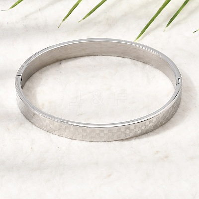 304 Stainless Steel Tartan Textured Hinged Cuff Bangles for Women SA-CBAC920-10P-1