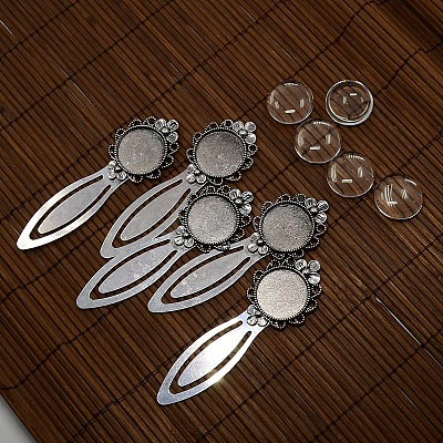 20mm Clear Domed Glass Cabochon Cover for Antique Silver DIY Alloy Portrait Flower Bookmark Making DIY-X0126-AS-NR-1