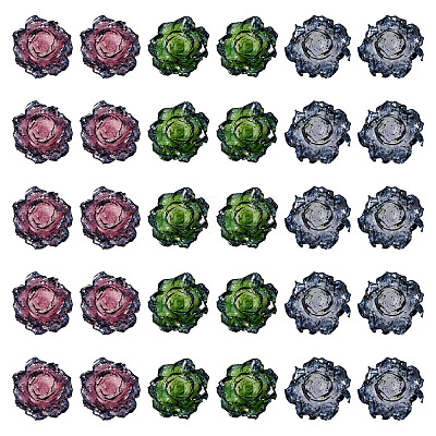 30Pcs 3 Colors Resin Rose Flower Cabochons CRES-TA0001-96-1