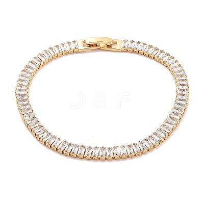 Brass Pave Clear Cubic Zirconia Rectangle Link Bracelets BJEW-B094-11A-G-1