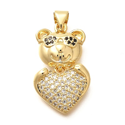 Rack Plating Brass Micro Pave Clear Cubic Zirconia Pendants KK-M309-39E-G-1