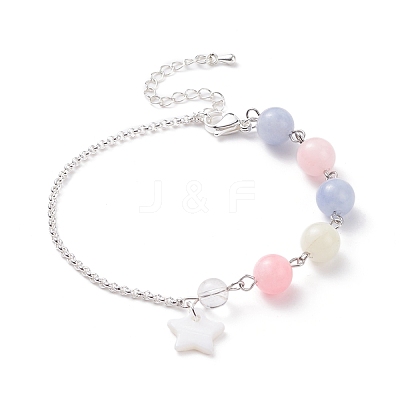 Natural White Jade(Dyed) Beaded Bracelet with 304 Stainless Steel Rolo Chains BJEW-JB08145-05-1