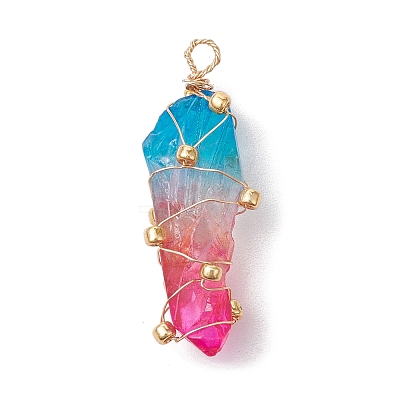 Copper Wired Electroplated Natural Quartz Crystal Pendants PALLOY-JF02626-04-1