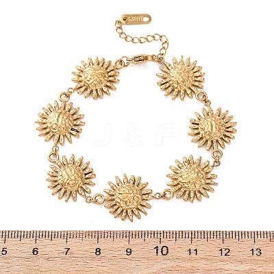 Textured 304 Stainless Steel Sun Link Chain Bracelets for Women BJEW-K293-06C-G-1