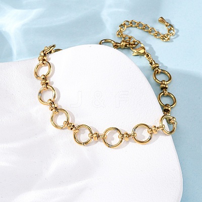 304 Stainless Steel Ring Link Chain Anklets AJEW-A057-02G-1