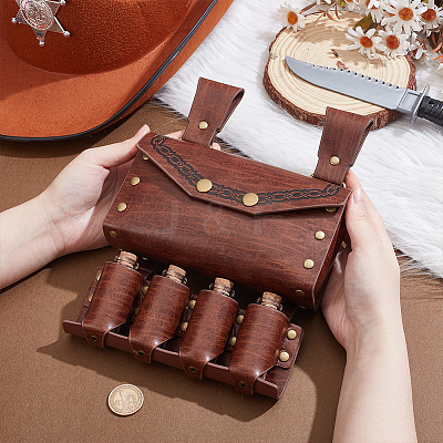 PU Imitation Leather Waist Belt Bag with 4 Cork Glass Bottles AJEW-WH0678-31B-1
