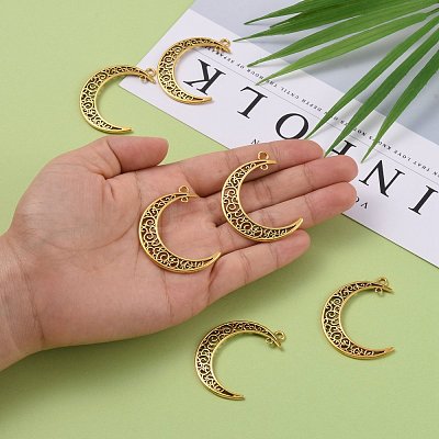Tibetan Style Alloy Hollow Moon  2-Loop Link Pendants TIBEP-5312-AG-LF-1