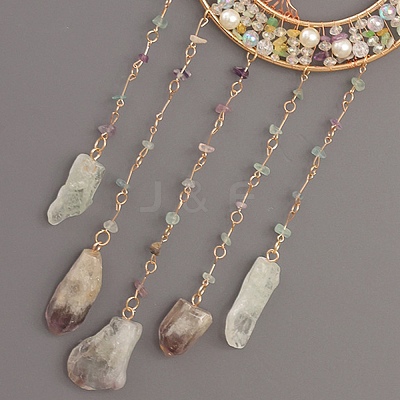 Copper Wire Wrapped Tree of Life Glass & Natural Green Aventurine Suncatchers HJEW-F027-14-1