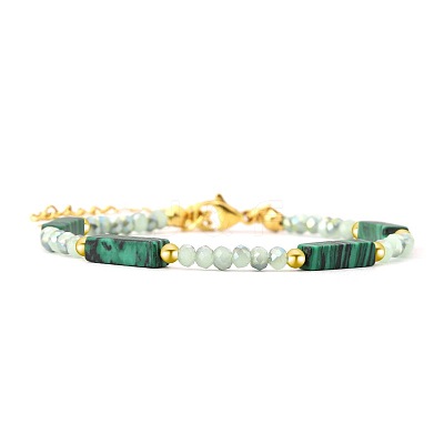 Bohemian Dyed Synthetic Malachite Cuboid and Glass Beaded Bracelets with 304 Stainless Steel End Chains PX2979-3-1