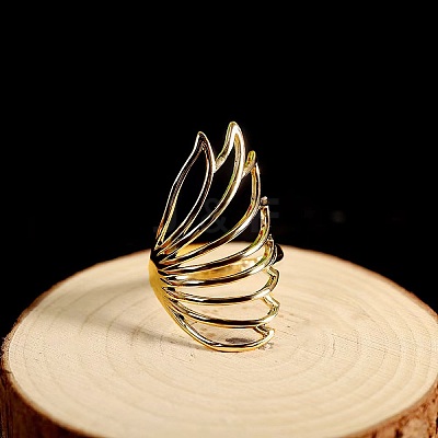 Minimalist Hollow Feather Brass Finger Ring for Women UI5232-1-1