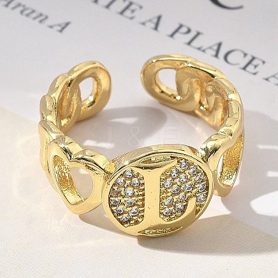 Brass Micro Pave Clear Cubic Zirconia Open Cuff Rings for Women RJEW-K289-02G-L-1