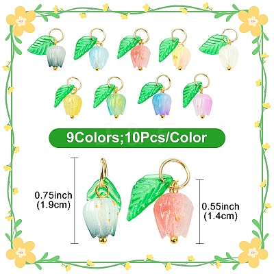 90Pcs 9 Colors Acrylic Charms PALLOY-YW00152-1