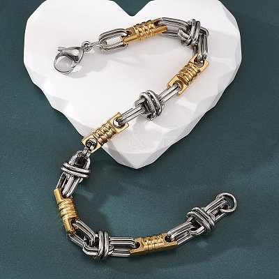 Ion Plating(IP) Two Tone 201 Stainless Steel Column & Oval Link Chain Bracelet BJEW-B078-30GP-1
