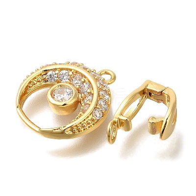 Brass Micro Pave Clear Cubic Zirconia Fold Over Clasps KK-K389-127G-1