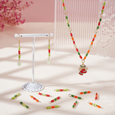 48Pcs 12 Colors Glass Seed Beads & Brass Rondelle Beaded Connector Charms PALLOY-WR00011-1