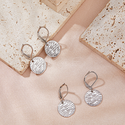 4 Pairs Brass Textured Flat Round Leverback Earrings EJEW-HS0001-22P-1