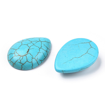 Craft Findings Dyed Synthetic Turquoise Gemstone Flat Back Teardrop Cabochons TURQ-S270-18x25mm-01-1