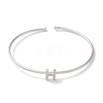 Rack Plating Brass Micro Pave Clear Cubic Zirconia Letter Open Cuff Bangles BJEW-A018-01P-H-1