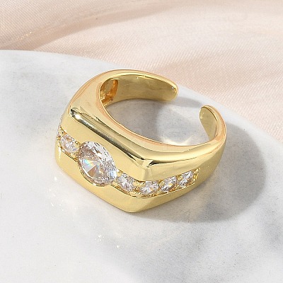 Brass Micro Pave Cubic Zirconia Cuff Open Rings for Women RJEW-L343-06G-1