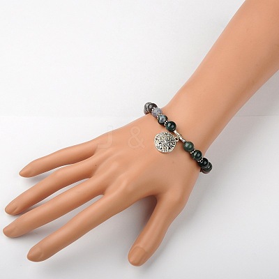 Natural Indian Agate Round Beads Stretch Bracelets BJEW-JN01374-1