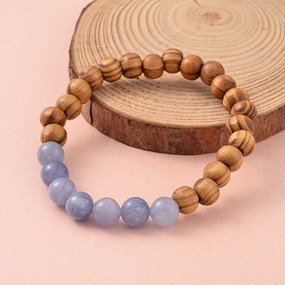 Round Wood Beaded Stretch Bracelets BJEW-JB02135-1