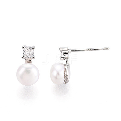 Brass Natural Pearl Stud Earrings PEAR-N020-08G-1