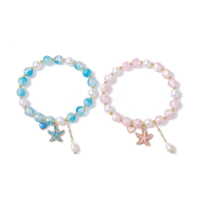 2Pcs 2 Color Glass Round Beaded Stretch Bracelets Set BJEW-JB09752-1