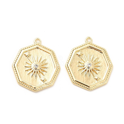 Brass with Micro Pave Clear Cubic Zirconia Pendants KK-B062-05G-1