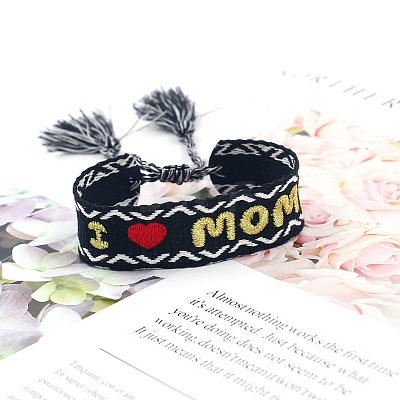 Mother's Day Adjustable Polyester Embroidery Braided Cord Bracelets FS-WGFCFA1-03-1