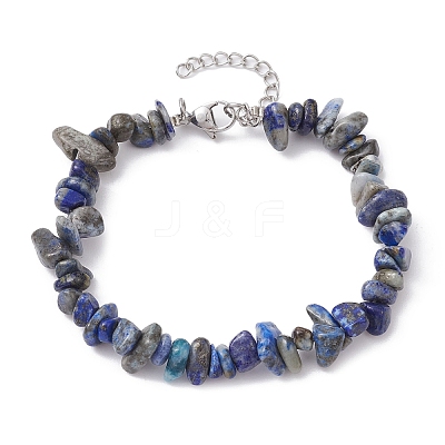 Natural Lapis Lazuli Chips Beaded Bracelet BJEW-JB09686-06-1