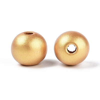Spray Painted Round Natural Schima Wood Beads WOOD-A018-14mm-01-1