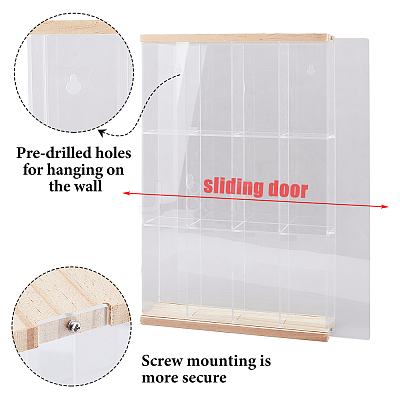 3-Tier 4-Grid Transparent Acrylic Minifigures Organizer Dispaly Case with Wood ODIS-WH0004-03B-1