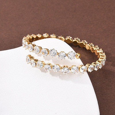 304 Stainless Steel Micro Pave Cubic Zirconia Open Cuff Bangles for Women BJEW-K293-04A-G-1