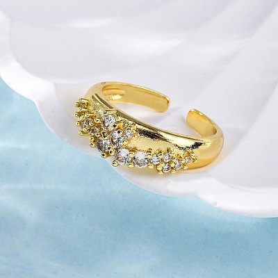 Brass Micro Pave Clear Cubic Zirconia Cuff Rings for Women RJEW-Q009-04G-1