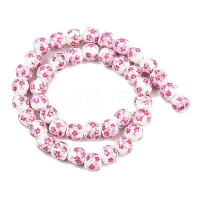Handmade Flower Printed Porcelain Ceramic Beads Strands PORC-M005-8mm-03-1
