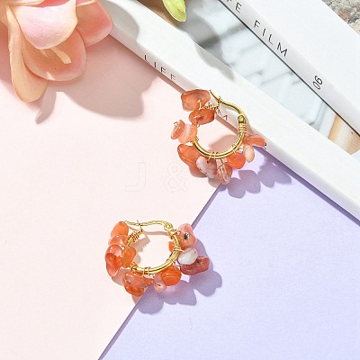 Natural Red Agate Chips Braided Hoop Earrings EJEW-JE04940-18-1