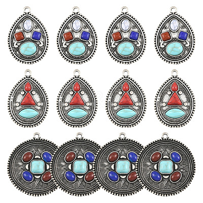 12Pcs 3 Styles Alloy with Dyed Synthetic Turquoise Pendants FIND-SZ0019-79-1