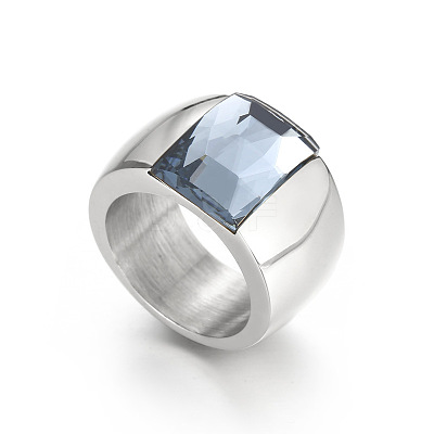 304 Stainless Steel & Glass Finger Rings FS-WGBA2F3-50-1