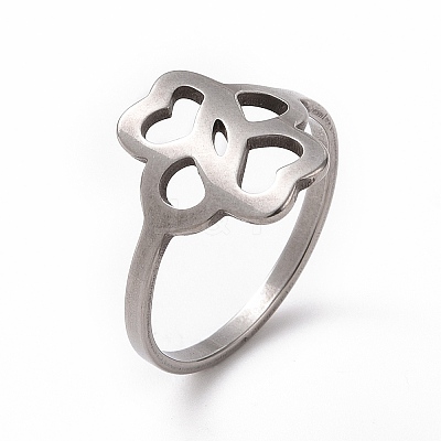 Non-Tarnish 201 Stainless Steel Hollow Flower Finger Ring for Women RJEW-J051-13P-1