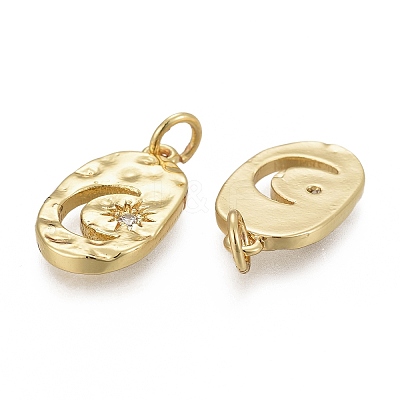 Hammered Brass Micro Pave Clear Cubic Zirconia Pendants KK-F821-20-1
