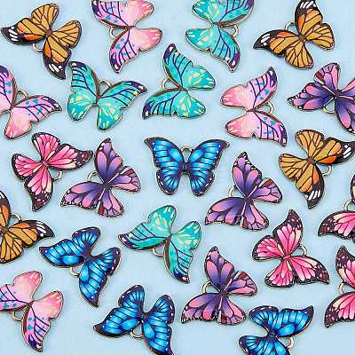 24Pcs 6 Colors Printed Alloy Pendants ENAM-SZ0002-13-1